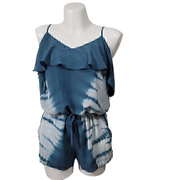 Chaser Silk Romper L Blue Tie Dye - Picture 1 of 10
